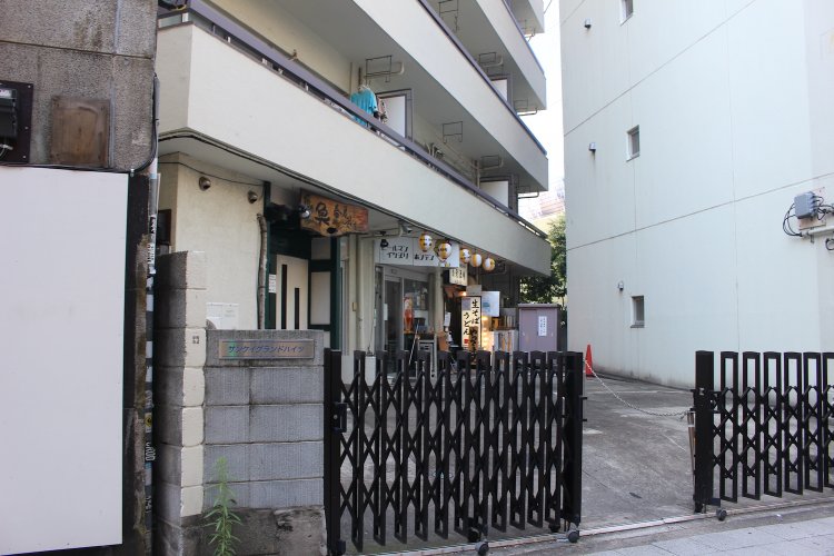 入り口にはアコーデオンシャッターもあり、入りにくい。