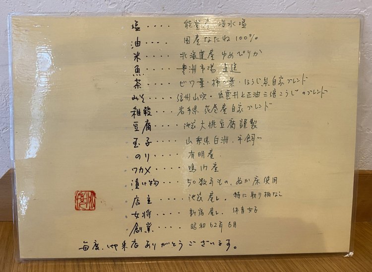 食材へのこだわりはメニューの裏面でチェックできる。といっても、これはほんの一部だ。
