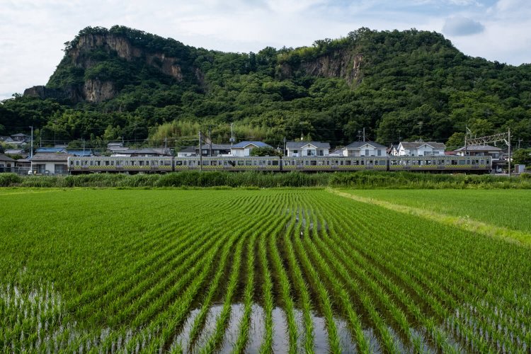 山裾を走る両毛線の車窓からも岩船山の山容を間近に望める。