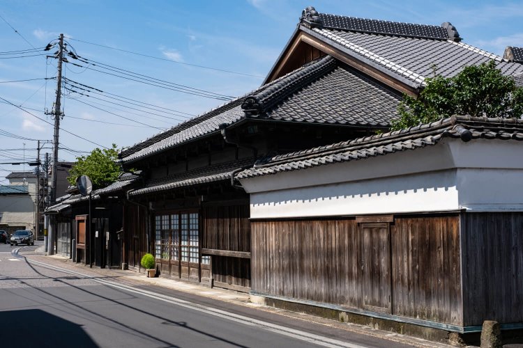 日光例幣使街道に面して立つ。