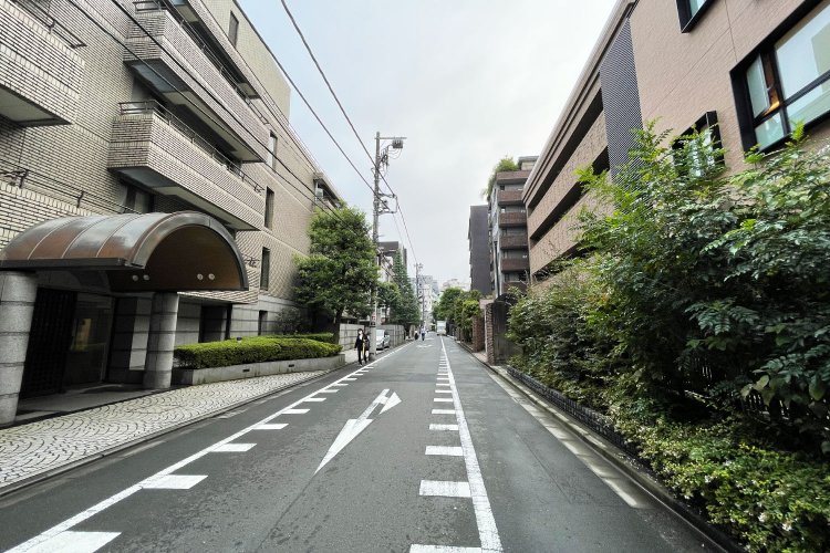 麹町大通り（新宿通り）と大妻通りをつなぐ閑静な通り。邸宅や高級マンションが立ち並ぶ。