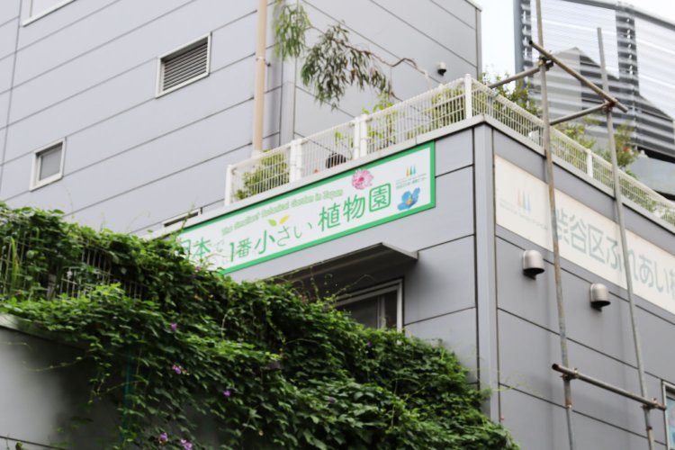 「日本で1番小さい植物園」の看板。