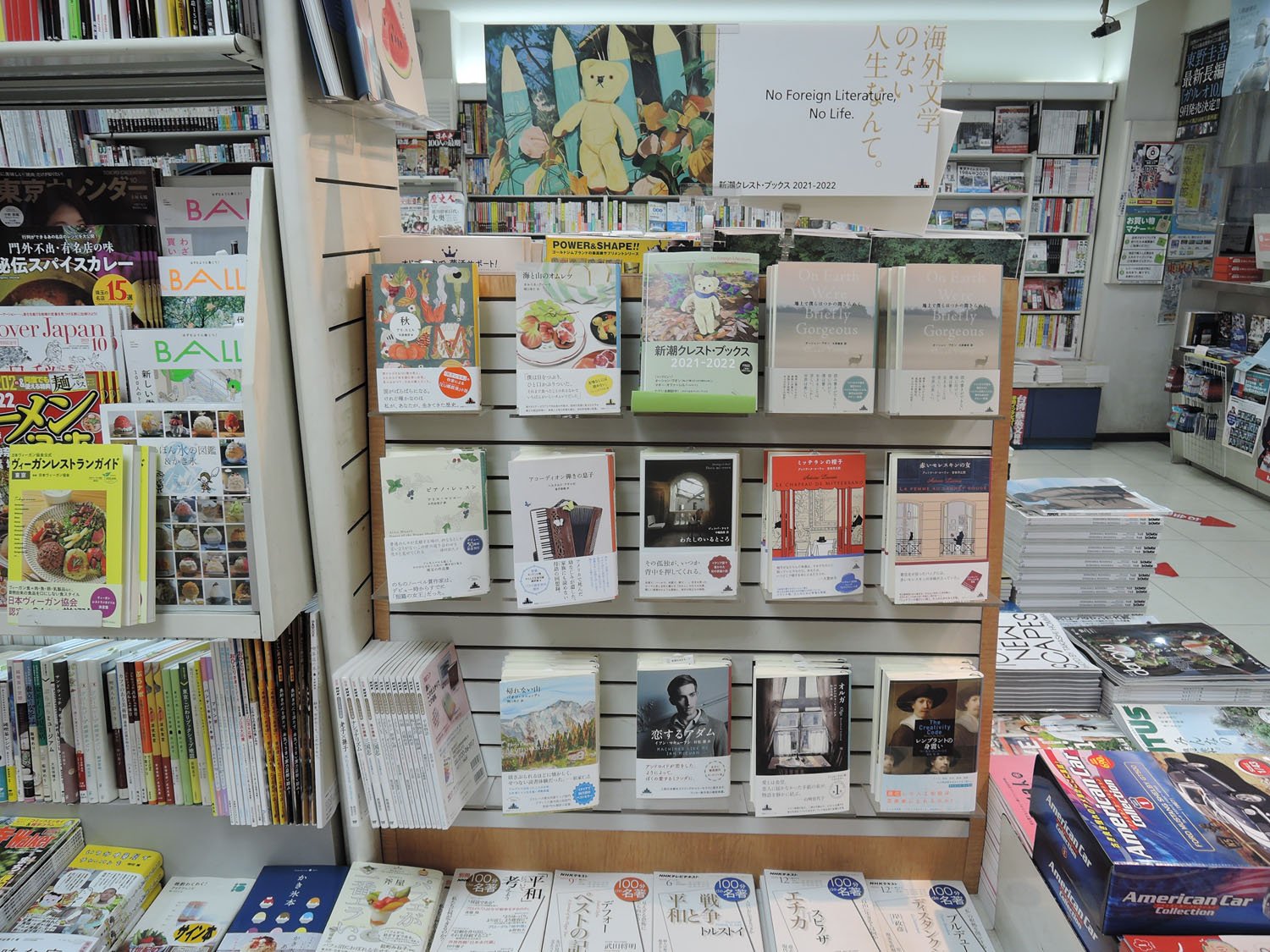 なぜ雑誌のあいだに本が? いや、だからこそ目立って手に取りたくなる。