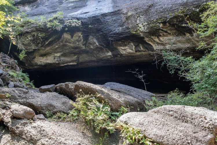 鬼の岩屋とされる円通寺新宮跡の石窟。