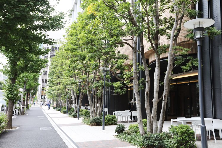 日本庭園、芝生、アート作品まである神田スクエア。