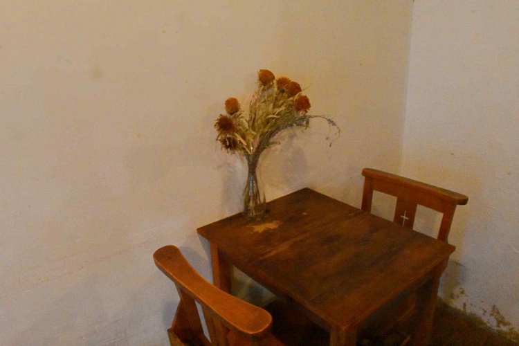 各テーブルに置かれたドライフラワーも、それぞれ種類が違う。日本ではあまり見ないような花も多い。