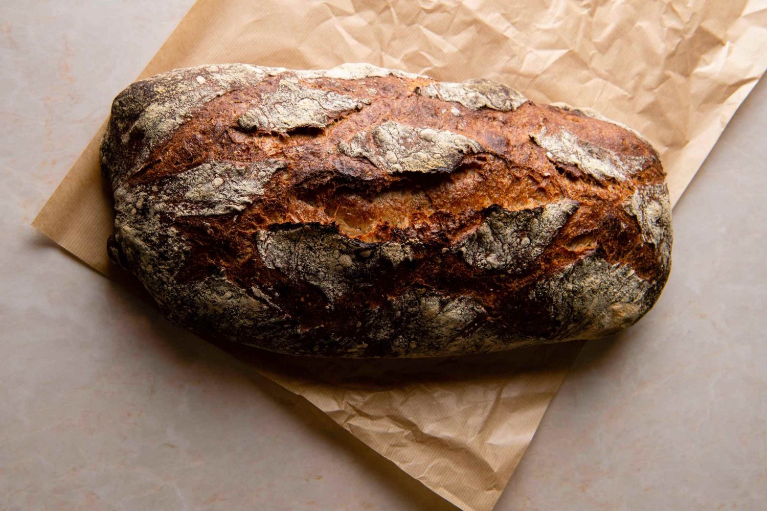 こちらが枕カンパーニュ100g 250円。名前に負けない、ずっしりとした存在感抜群の大きさのパンだ。