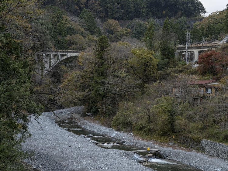 日原川橋梁の勇姿。左にカーブしている。