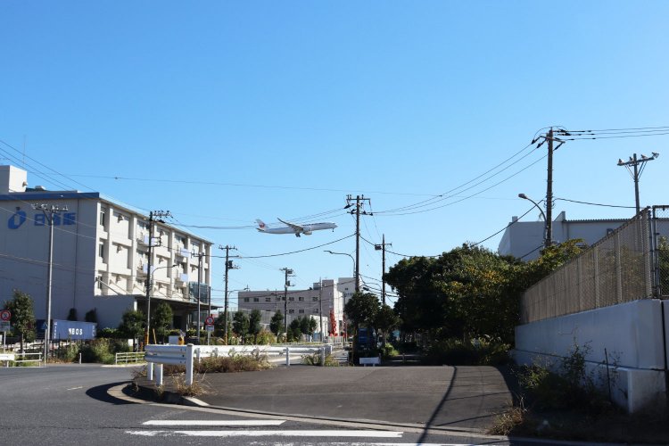 すぐそばを飛び抜けてゆく飛行機。
