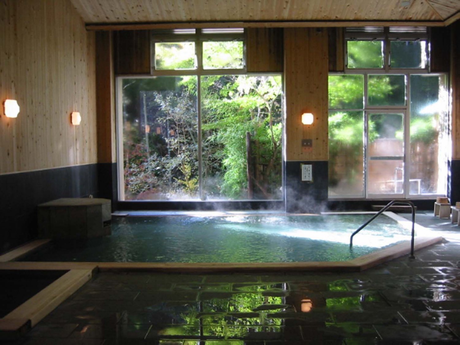 「美人の湯」の内湯。陽光が降り注ぎ、心地がいい。