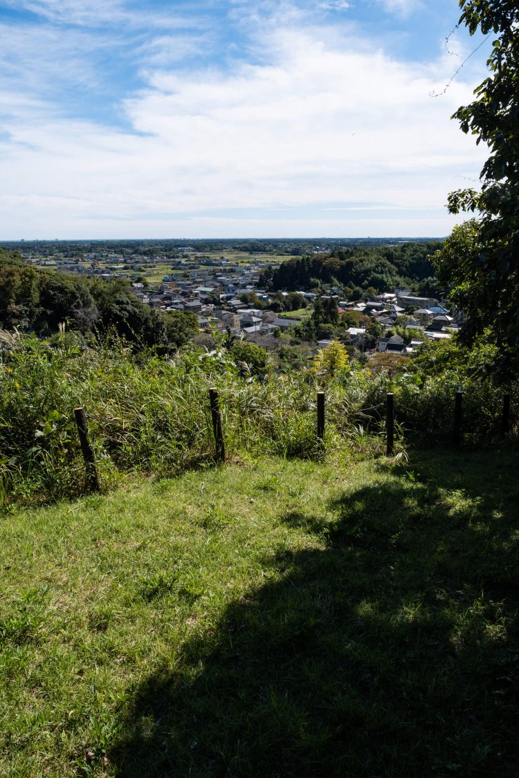 標高66mの頂上部から南側の市街地方面を見通す。