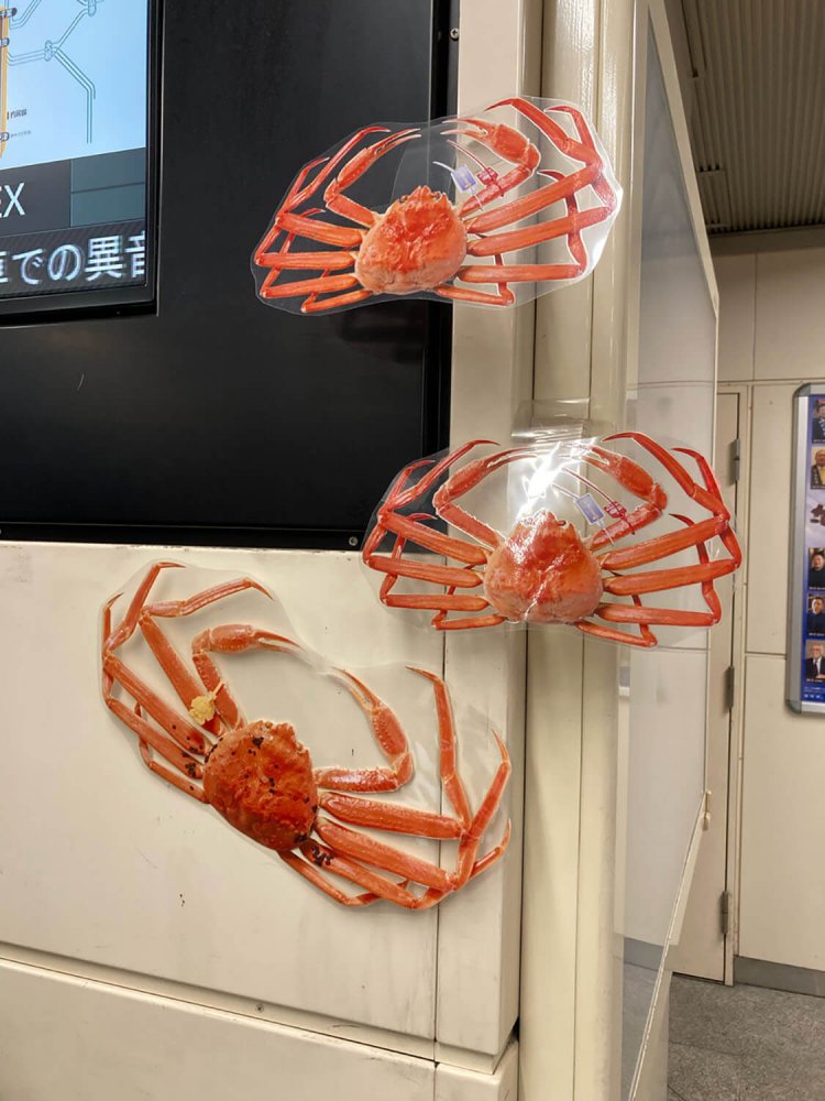 中野駅南口を入ると、まずは控えめなカニが。