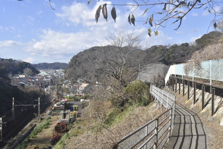 横須賀線の線路の位置を見ると高度を稼いだ実感が湧く。