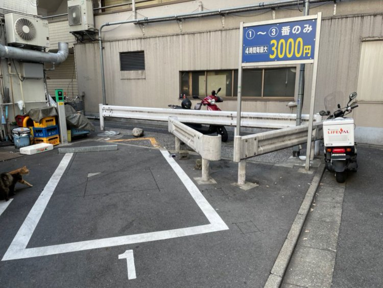 四角い駐車スペースと三角の残余地。