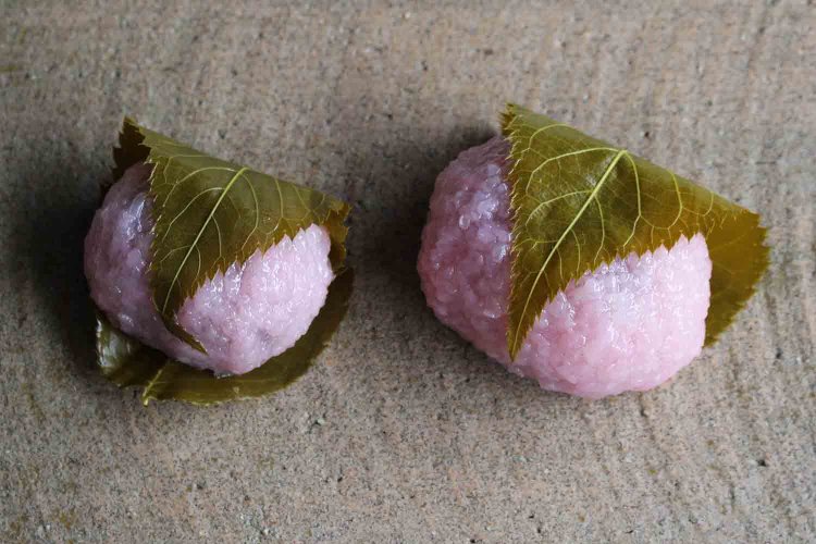 左は通常サイズの道明寺1個100円。右は『ヤマザキプラザ市川』限定の大きな道明寺1個160円。