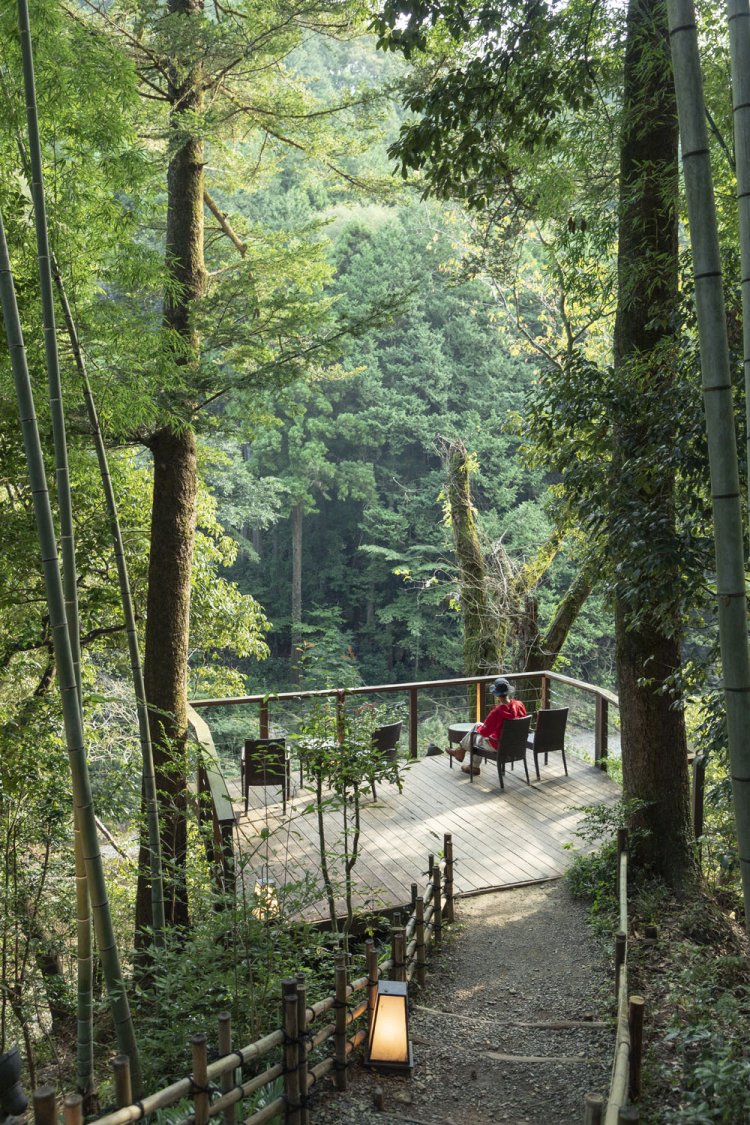 敷地奥の見晴らし台から秋川を望む。