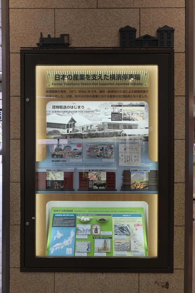 複数の柱には開業時からの歴史が模型と地図で綴られ、図書館へ行かずとも鉄道事始めの概要が分かるので便利。