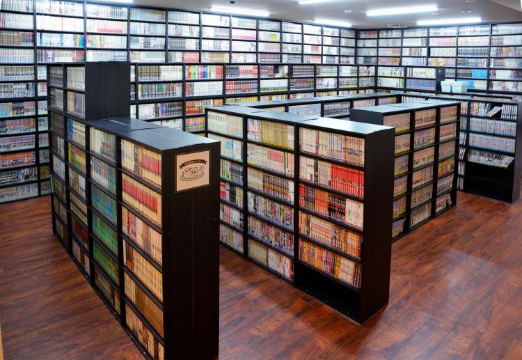 図書館のようにずらりと並んだ書庫が圧巻。1日こもってシリーズ本を読破する人もいるという。