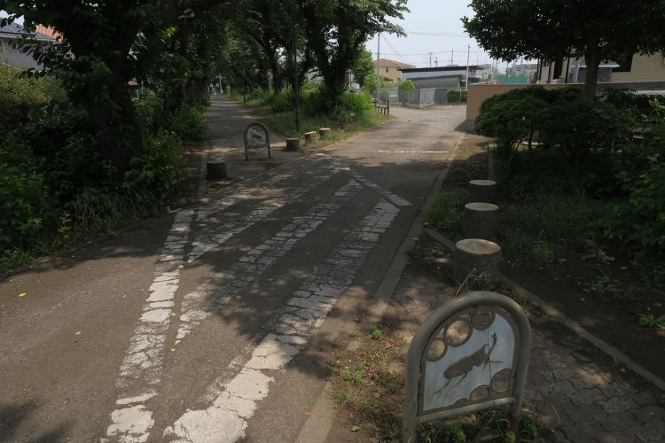 自転車道は生活道路と交差する。この道路は昔からあったのか分からないが、ひょっとしたら踏切があったのかもしれない。