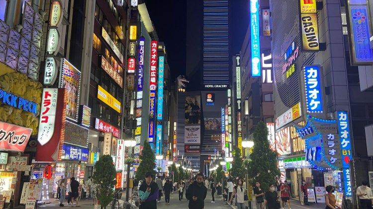 靖国通りから見るゴジラヘッドは歌舞伎町の玄関。