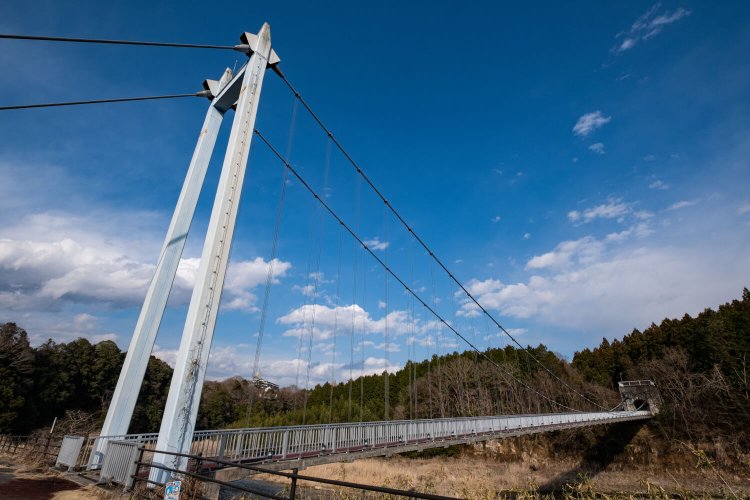 天を突く主塔は高さ21.5ｍ。自動車やオートバイは通行できない。