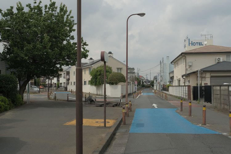 立派な樹木の傍らには何かがある。目の前の分岐道は引込線の分岐地点だ。