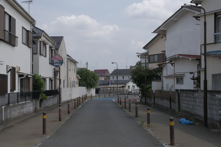 左手の道を進んで分岐地点を振り返る。道幅は車一台分の一方通行。