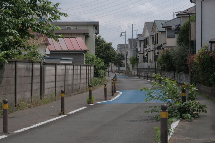 今度は右手の道を進む。右カーブ部分で振り返ったところ。