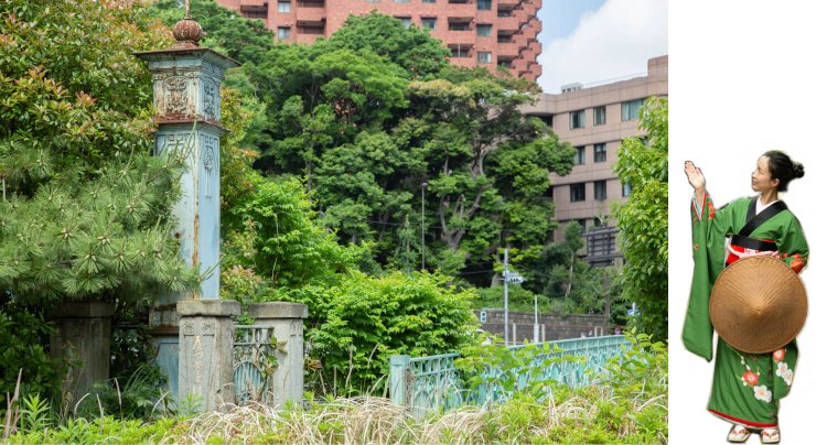「さぁ、出発！ こんな橋あったかしら……」　八ツ山橋は日本初の跨線橋のひとつ。大正、昭和の親柱が残る。