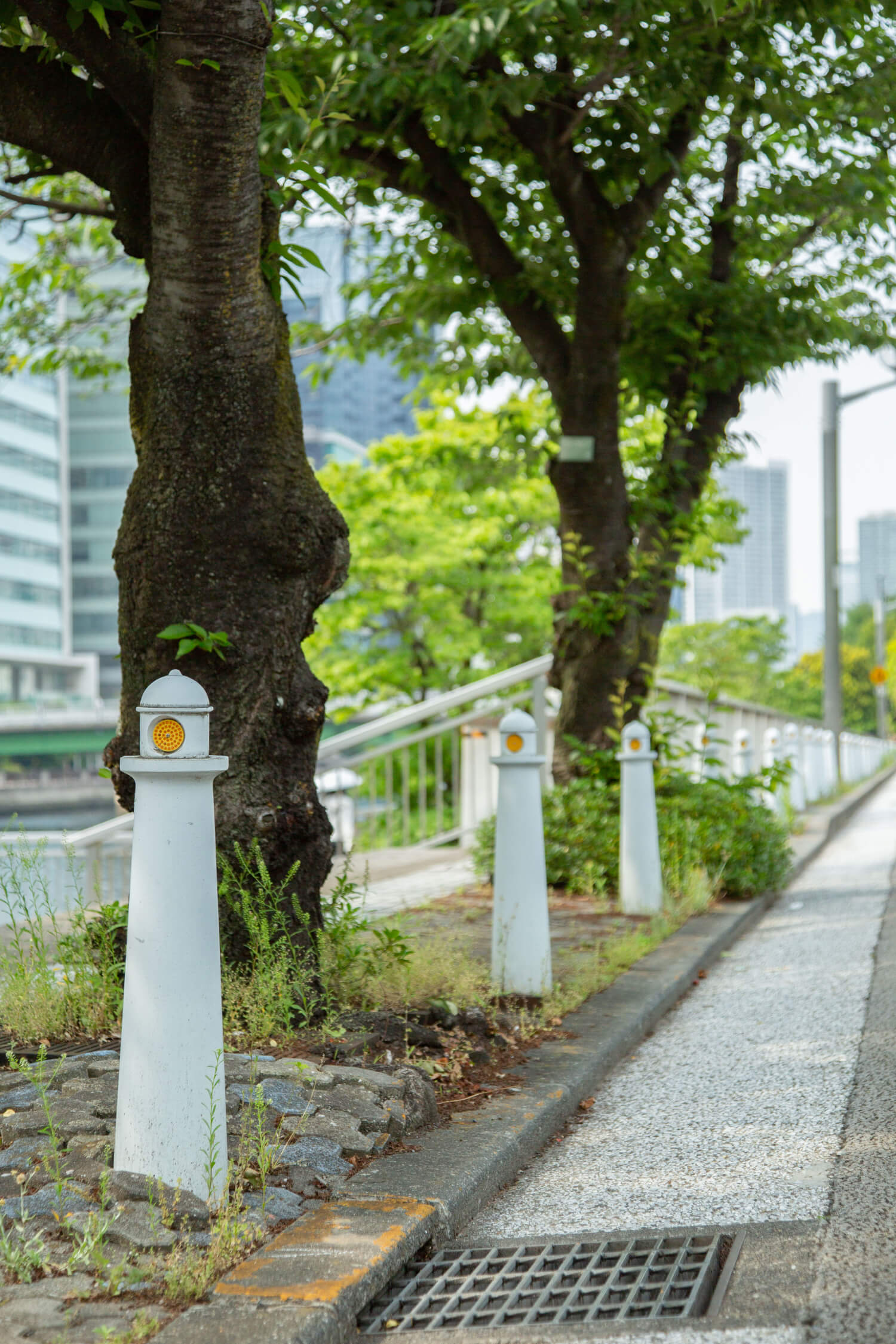 歩道のポールは灯台！ 東京海洋大学の敷地が近い。