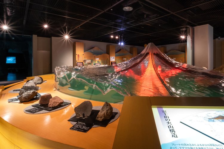 マグマの様子や水の流れを立体的に観察できるシースルー富士山。