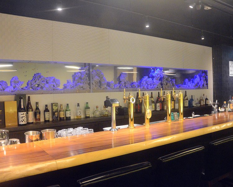店内に入ってすぐ目に入るのがこのカウンター席。ここではおひとりさまのお客さんが気軽にお酒を楽しめるようになっている。