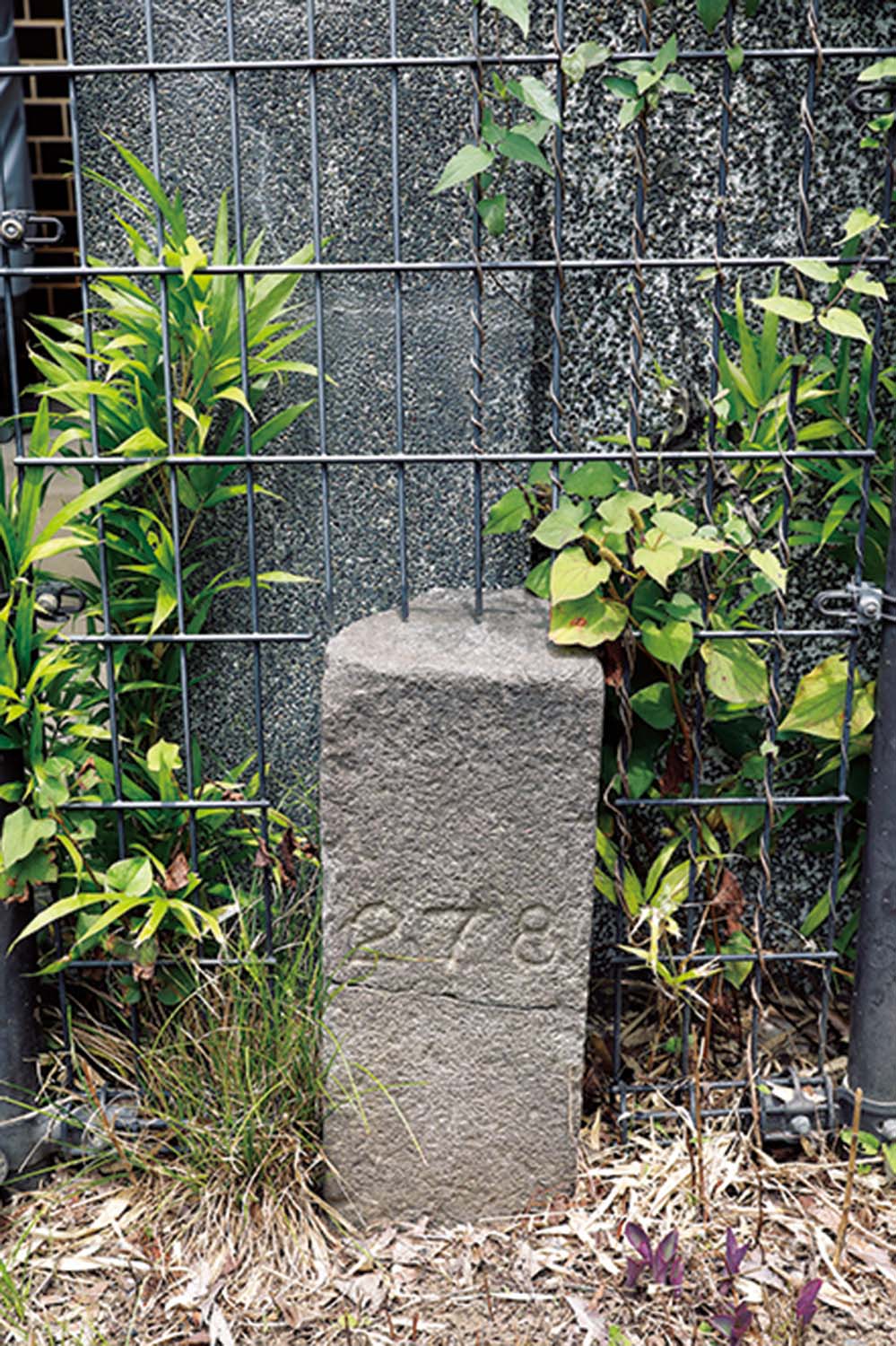豊島公園に残る陸軍の境界石。ここには兵器工場と石神井川をつなぐ掘割「豊島ドッグ」があった。