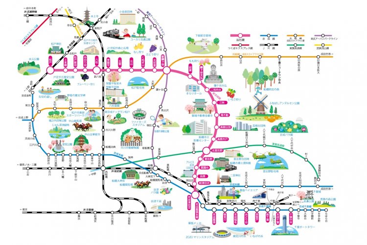 路線以外の情報が楽しい、新京成電鉄の路線図。（画像提供＝新京成電鉄株式会社）