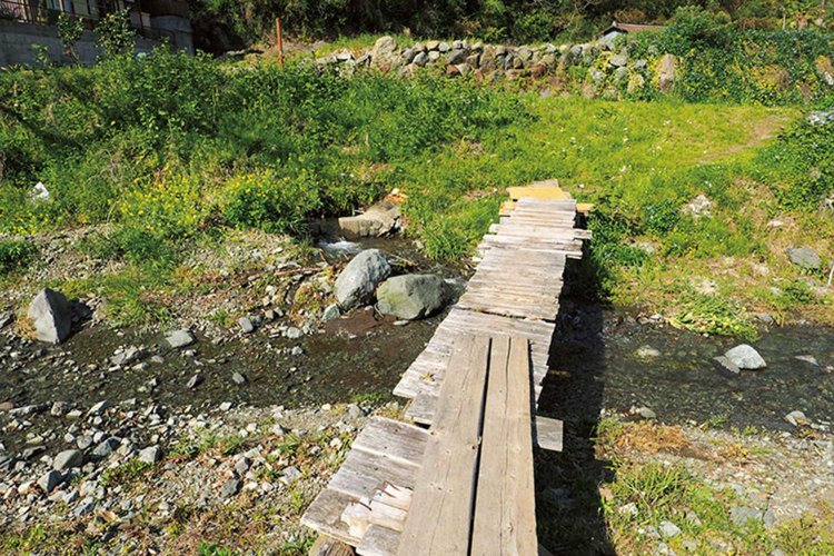 虫沢川に注ぐナノダ沢に架かっていたいまにも流されそうな木製の橋がいい。