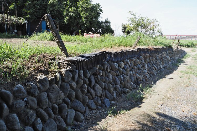 集落跡には屋敷の石垣や屋敷林などが残る。ここは「店（たな）んち」といわれる農家の跡地。