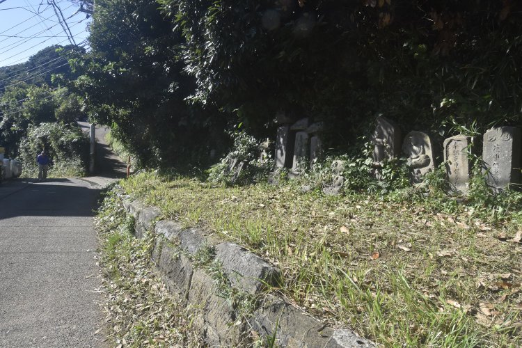 社殿がある小山の麓には江戸期の石仏や庚申塚が建ち並ぶ。