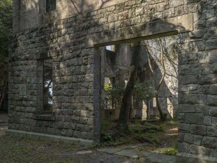 ポンプ所裏手にも大きな扉があったようだ。扉の跡の向こう側も自然が広がっている。