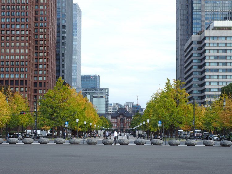 皇居から東京駅までの道がまっすぐ伸びている。休日にはウェディングフォトの撮影場所にもなっている美しい通りだ。