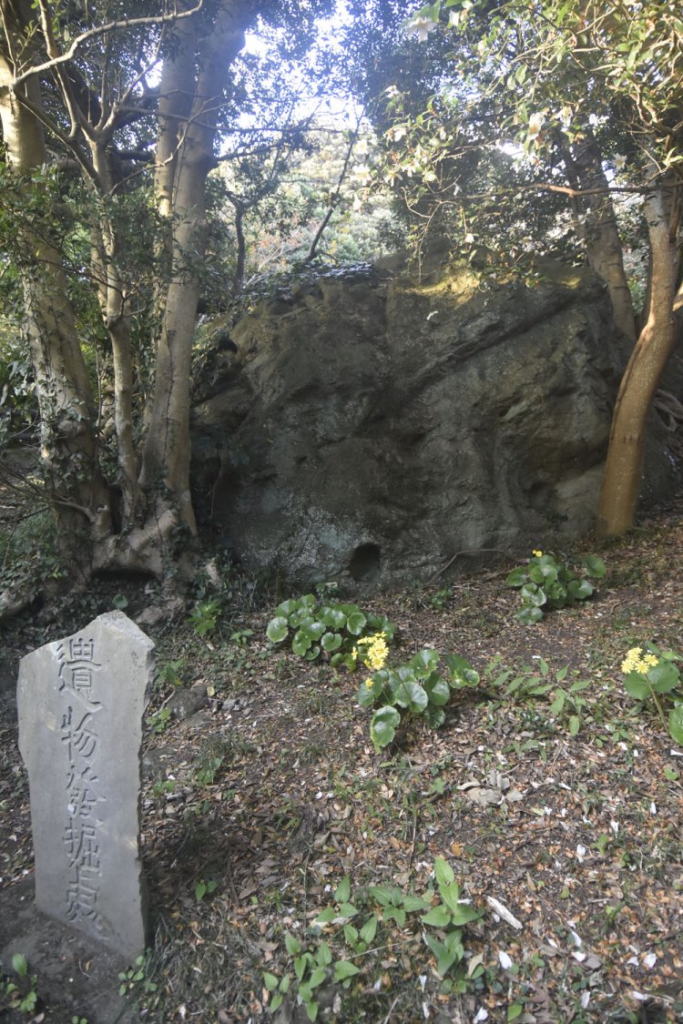 物見に使われたと伝わる岩が残されている。