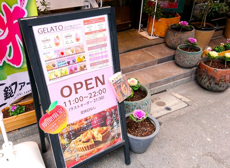 看板に書かれた「素材を生かした地産地消のジェラート」の一文に興味をひかれる。