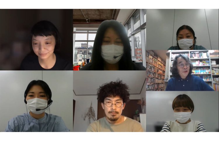 左上 温又柔さん、中央下 滝口悠生さん、右中央 有栖川有栖さん、その他は鉄道開業150年 交通新聞社 鉄道文芸プロジェクト事務局メンバー