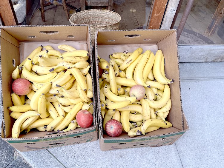 無農薬のバナナにはリンゴを入れて成熟を早めている。