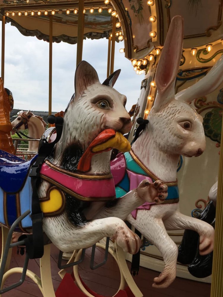 ここのメリーゴーランドの動物はどれもリアルなのだが、「かわいい」という表現がそぐわないウサギ（天橋立ビューランド）。