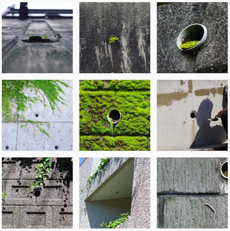 水抜き穴協会さんのインスタグラムには、様々な佇まいの水抜き穴が並ぶ。