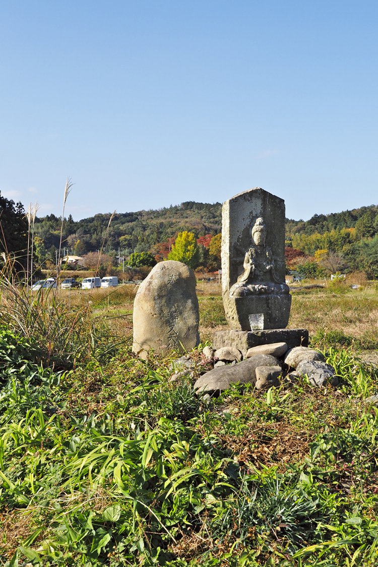 乙黒耕地の中心部に立つ弁天様。インドの女神で川を神格化したサラスヴァティだ。