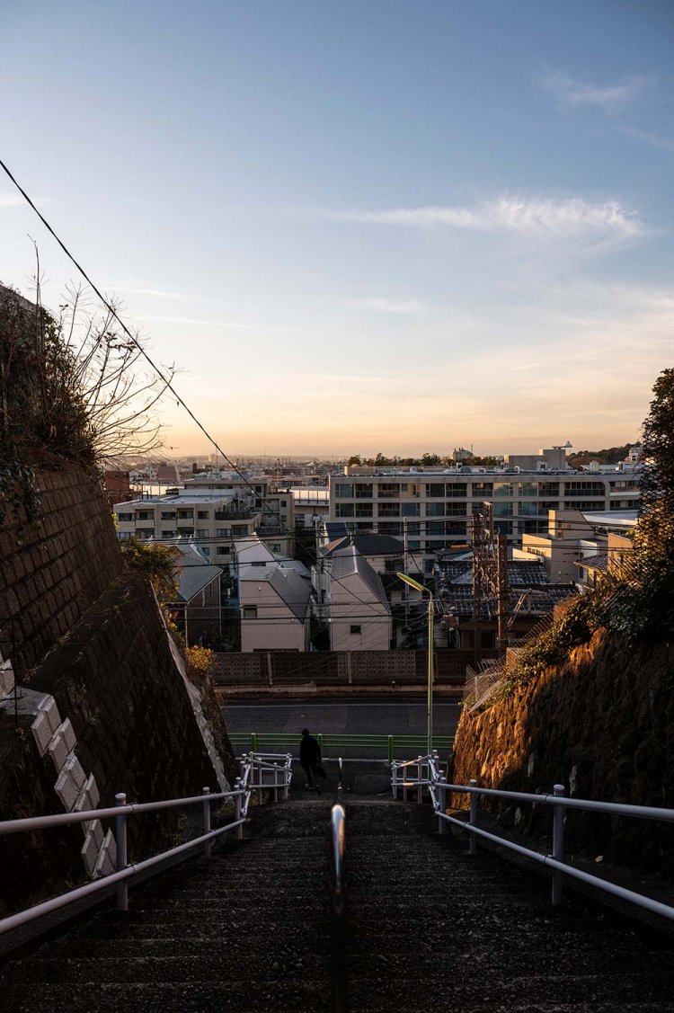 高低差が激しい二子玉川の街。世田の住宅地を歩いていると、眼前が開けて、思いがけない眺望に出くわすことも。