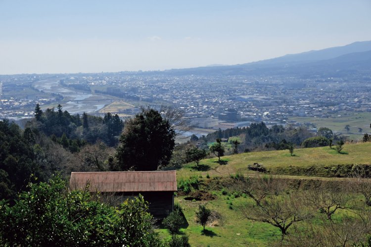 バス停から上がって物言い坂手前あたり。眺望が開け、足柄平野、酒匂川、遠く小田原の 市街が見えてくる。