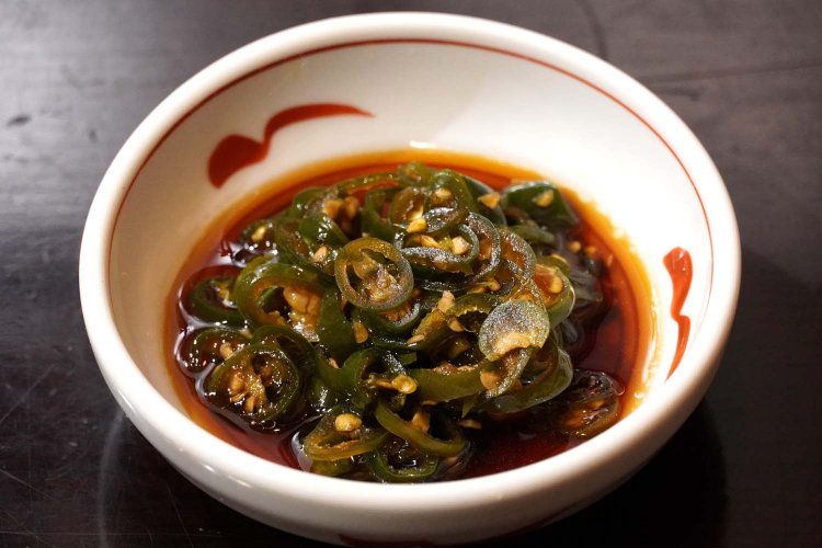 青唐の醤油漬け330円。