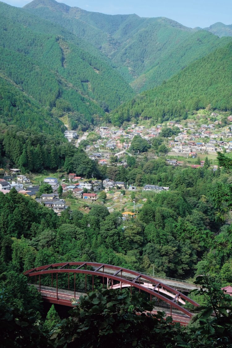 コース上では最高の展望が得られる松の木尾根にある東屋から。鳩ノ巣の家並みと奥多摩の山々が見える。写真には写っていないが本仁田山が見える。